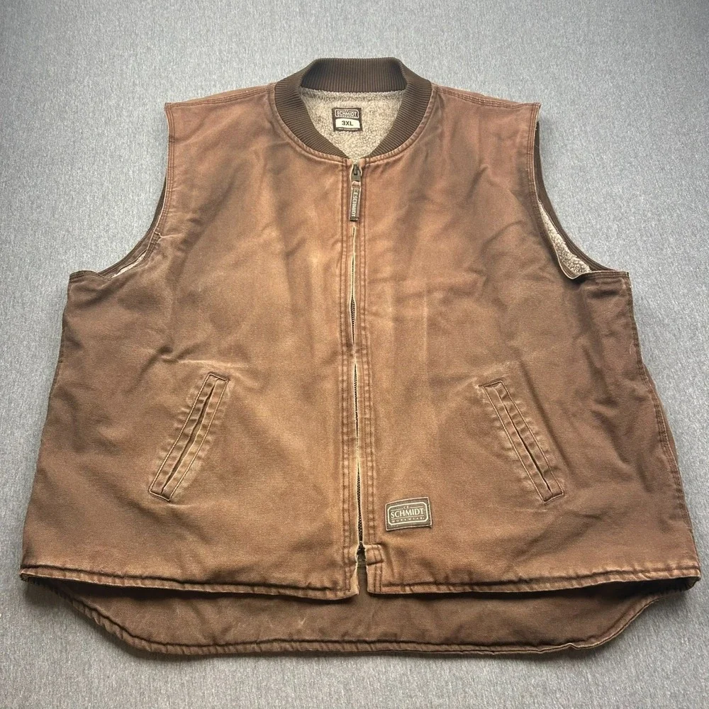 CE Schmidt Full Zip Sherpa Lined Canvas Vest Mens 3XL Brown Outdoor Workwear - Picture 2 of 16